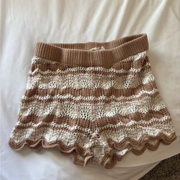 Boho Brown and White Knit Shorts - Picture 1 of 3